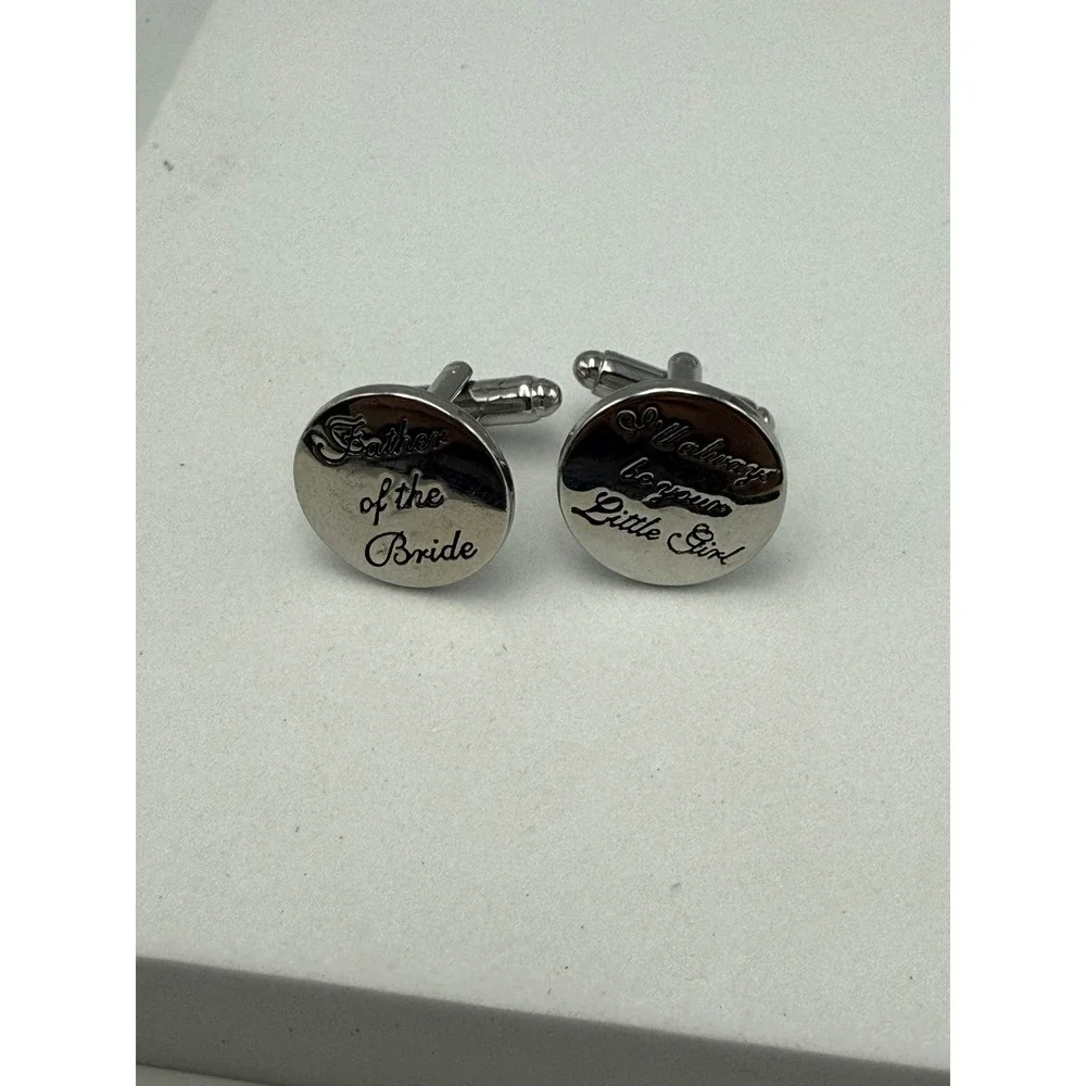 Father of the Bride Cufflinks Silver Tone I'll Always Be Your Little Girl Round